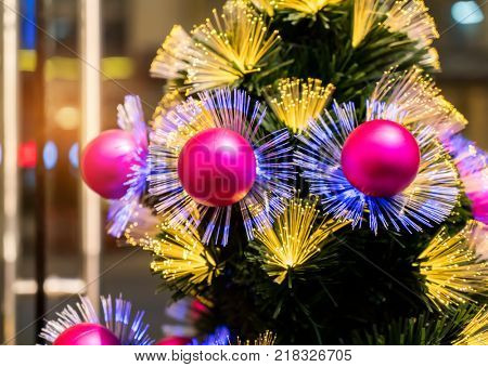Details of a fiber-optic decorated Christmas Tree with dectoration