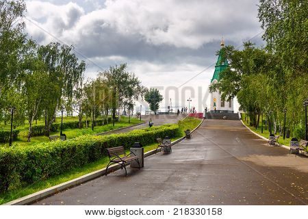 Krasnoyarsk Russia- August 9 2017: Paraskeva Pyatnitsa Chapel on the top of Karaulnaya Mountain