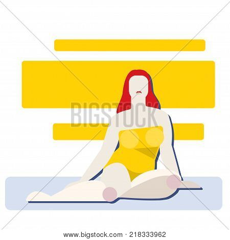 A gorgeous woman in a yellow swimsuit. Geometric vector illustration.