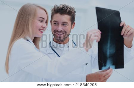 Closeup portrait of intellectual healthcare professionals with w