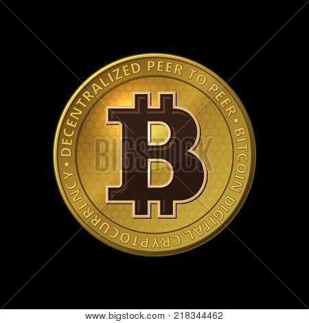 Bitcoin Coin on Black Background. Vector illustration