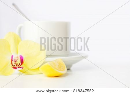 Still Life with Lemon, Tea and Flower. Health