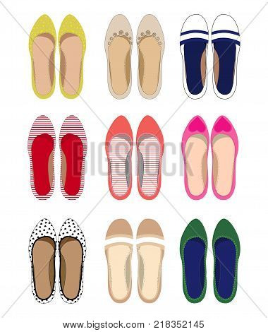 Set of women's summer shoes. Vector illustration.