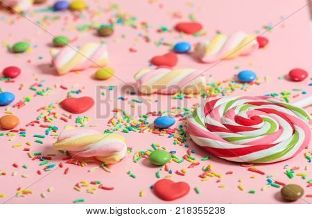 Colorful Party Accessories On Wooden Background, Top Niew, Copy Space