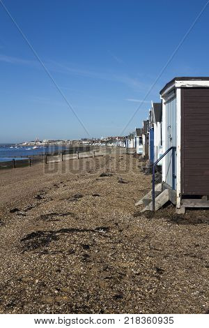 Thorpe Bay beach near Southend Essex England with room for text