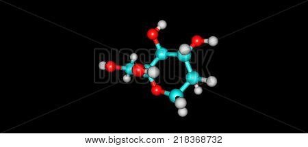 Beta-D-Fructopyranose or Fructosteril. 3D illustration on black