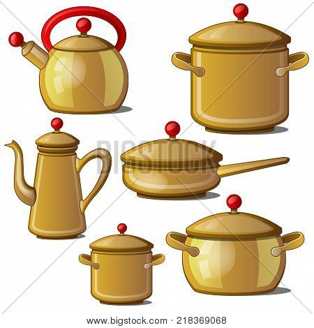 A set of kitchen utensils isolated on white background. Vector cartoon close-up illustration.