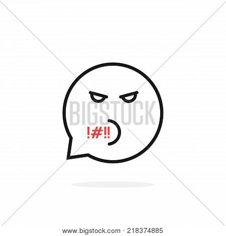thin line rude emoji speech bubble logo. concept of dispute chatting in online messanger with swearing and virtual friend. stroke linear trend modern black simple logotype graphic art design on white