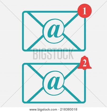Set of mail envelope with notification. Vector illustration.