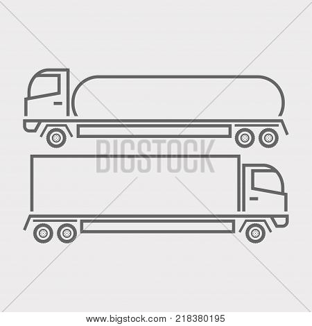 Truck icon, tanker and semitrailer on a light background. Vector illustration.
