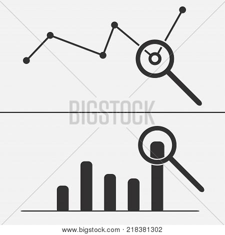 Data analysis icon with magnifying glass. Set of analysis icons.