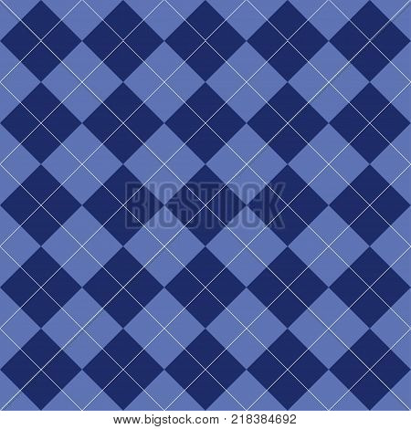 Seamless argyle pattern. Rhombus of blue color. Texture for plaid, tablecloths, clothes, shirts, dresses, bedding, sweater, socks and other textile products. Vector illustration.
