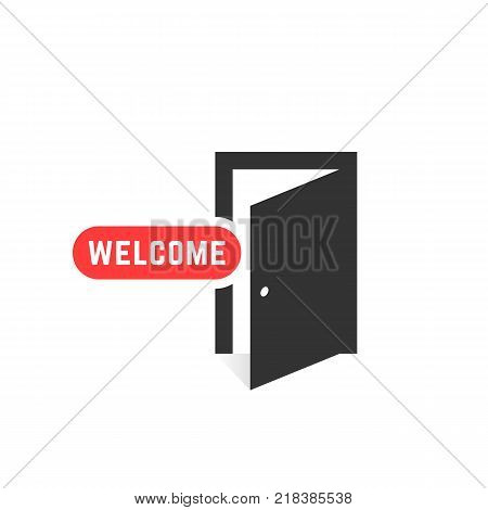 welcome like open door icon isolated on white. concept of information badge in hypermarket or office for people entrance. flat simple style trend modern logotype graphic art design element