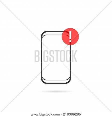 alert notification on thin line frameless phone. concept of information of mobile app or critical error. linear flat style trend modern logo or simple ui graphic art design on white background