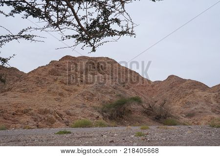 Wadi Shahamon in Eilat, South Israel, gloomy cloudy day