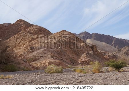 Wadi Shahamon in Eilat, South Israel, sunny day