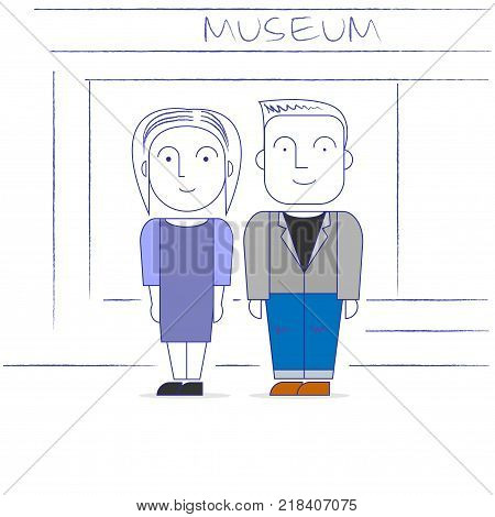 A man and a woman at the entrance to the museum.