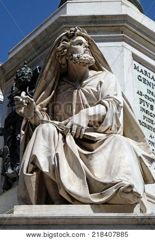 ROME, ITALY - SEPTEMBER 02: Prophet Isaiah by Revelli on the Column of the Immaculate Conception on Piazza Mignanelli in Rome, Italy on September 02, 2016.