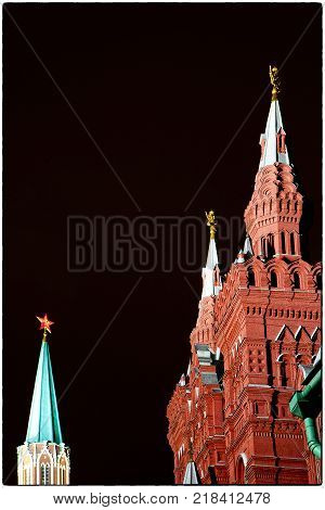 The Moscow night Kremlin winter time Tower