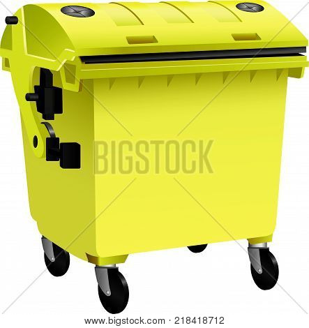 Yellow recycling container for plastic garbage isolated