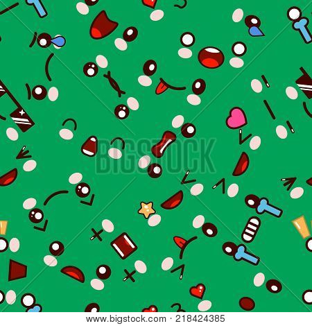 Seamless pattern with cute cartoon kawaii faces. Flat design  Illustration