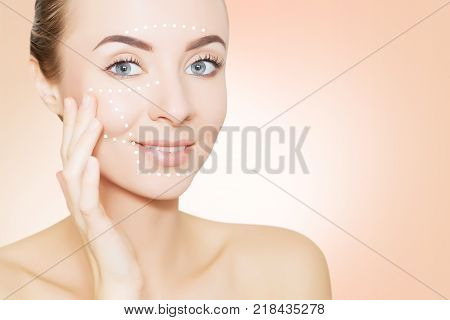 Beauty Woman Face With Surgery Marks For Graphic Design
