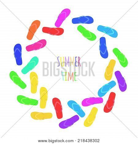Summer time. Slippers on white. Banner. Vector illustration
