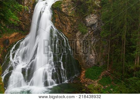 Beautiful Golling Waterfall And Near Golling And Salzach Medieval Town At Autumn