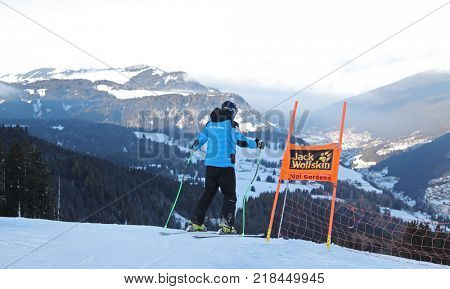 VAL GARDENA, ITALY - DECEMBER 14: Steven Nyman of The USA during pre race course inspection for the Saslong course during the Audi FIS Alpine Ski World Cup Men's Downhill training on December 14 2017 