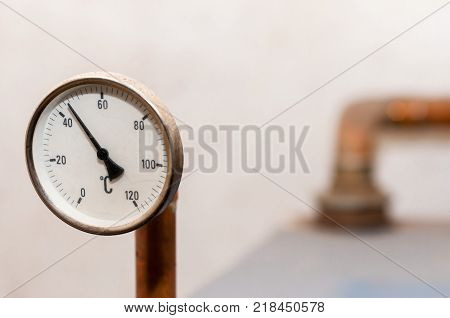 Manometer on home central heating system close up