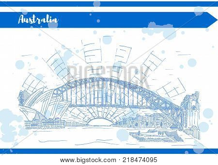 australia bridge ocean attractions sketch work vector artwork Blue
