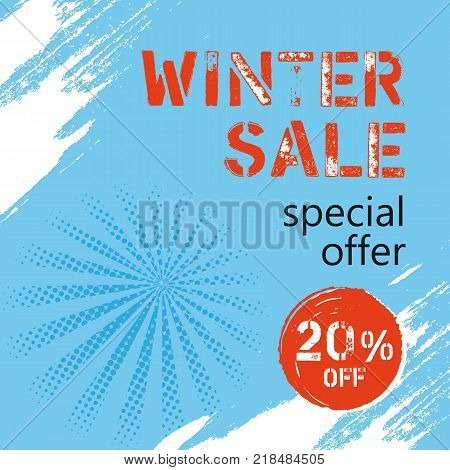 Banner Winter Sale pattern on a abstract blue background. Vector illustration