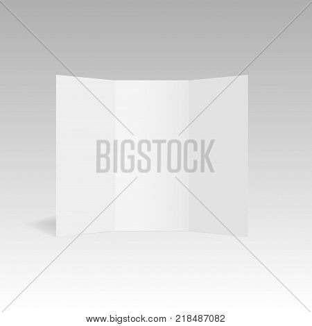 Blank three folded fold paper leaflet, flyer, broadsheet. Vector illustration.