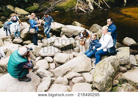 Szklarska Poreba, Poland - August 13, 2017; Old-fashioned Senior Photographer Taking A Picture Of Hi