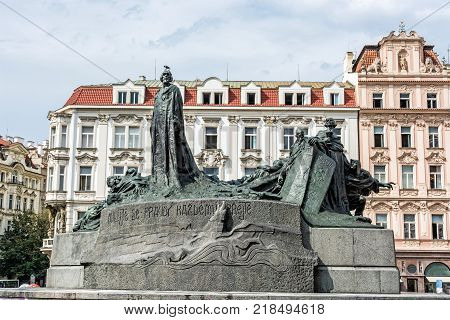 Jan Hus Memorial Old Town Square Prague Czech Republic. Architectural theme. Travel destination.