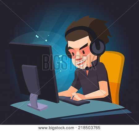 A Man Play The Computer Gamegamer Vector Illustration.