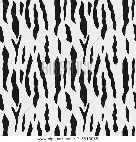 Zebra stripes seamless pattern. Black and white animal background. Vector illustration.