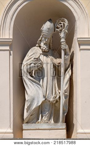 CAKOVEC, CROATIA - JULY 02: Saint Nicholas statue on the Parish Church of Saint Nicholas in Cakovec, Croatia, on July 02, 2016.