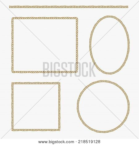 Set of rope frame isolated on white background. Vector illustration.