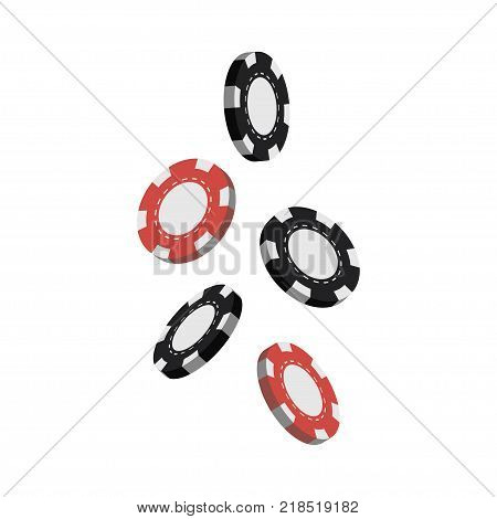 Casino chips falling. Realistic 3d gambling, poker chips. Background for poster, card, logo. Vector illustration.