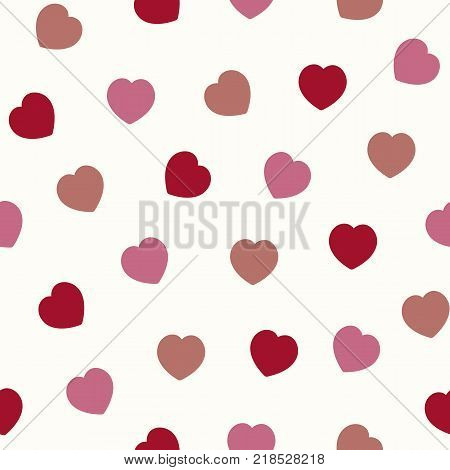 Hearts of pastel tones on a light background. Vector seamless print for greeting card for valentine's day. Wedding card illustration.