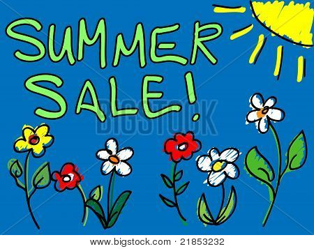 Sommer salg med sol og blomster Doodle
