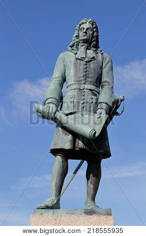 Statue at Alamedan in Karlskrona Sweden represents Hans Wachtmeister (1641-1714) erected 1930 and sculpted by Conrad Carlman (1891-1946)