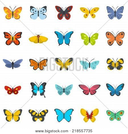 Butterfly icons set. Flat illustration of 25 butterfly vector icons isolated on white background