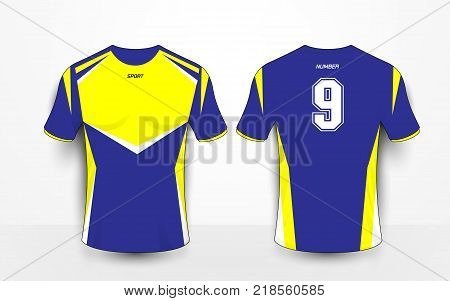 Blue and yellow sport football kits jersey t-shirt design template