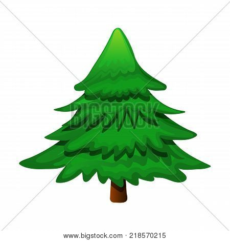 Green cartoon Christmas tree. Stylized green spruce isolated on white background. Christmas template. Vector illustration