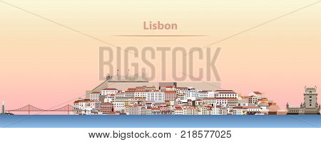 vector abstract illustration of Lisbon city skyline at sunrise