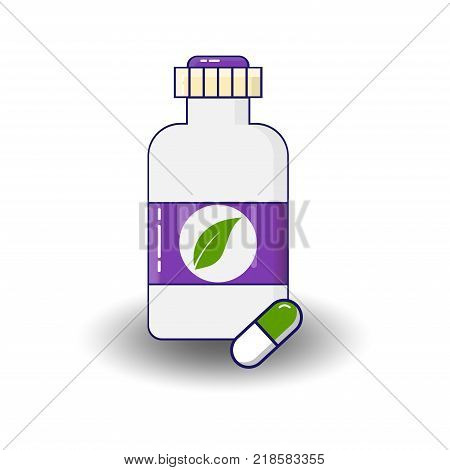 bottle of medicines and medicinal capsule in flat style