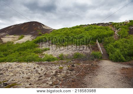 Grabrokarfell viewed from volcano Grabrok crater, Iceland