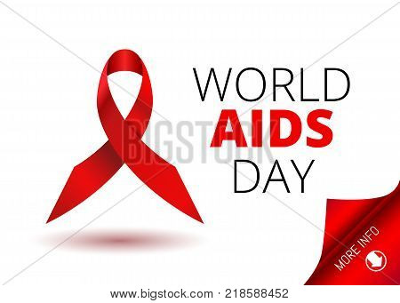 Vector Stock Illustration for World AIDS Day. 1st December World Aid Day Awareness poster with red ribbon and round paper corner for inform web-banner or poster on white background.